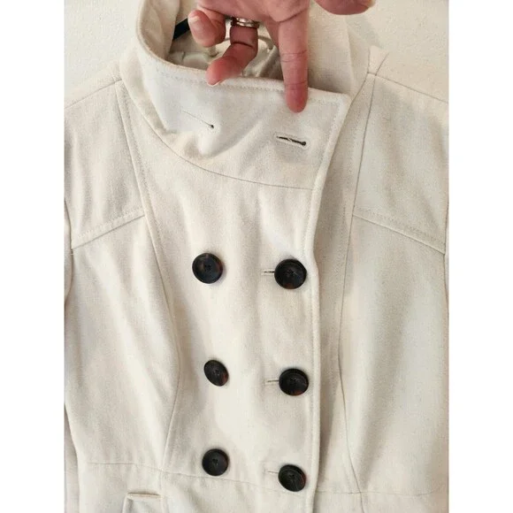 Old Navy Peacoat Women’s Size Extra Small Cream Long Sleeve Hood Lined Pockets - Picture 4 of 9